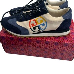 Tory Burch Annie Nylon Runner Women’s Size9 Cream/Tempesta/Ceruleo 250 &Dustbag